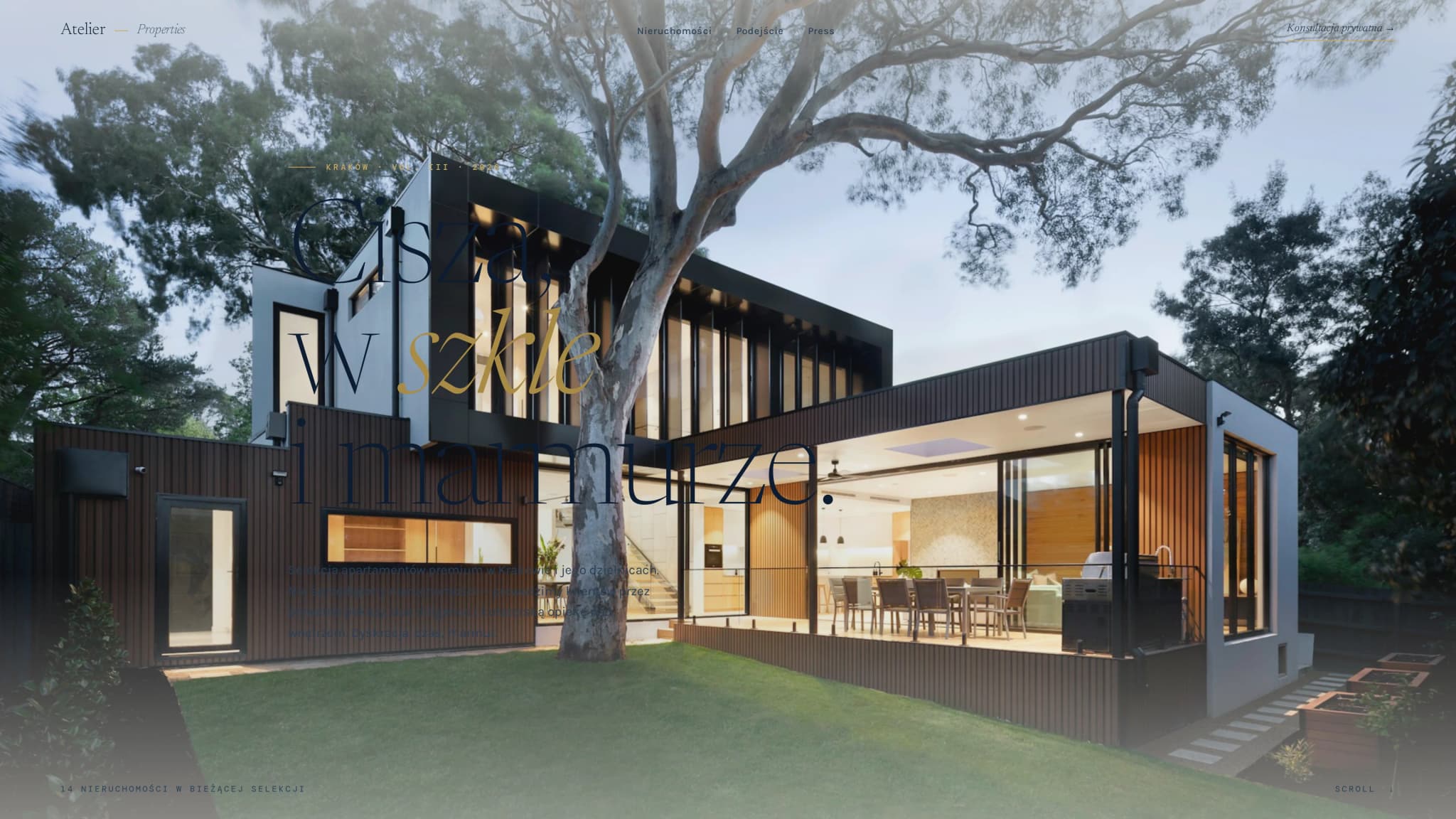 Atelier Properties, luxury cinematic real estate z floor plan SVG draw-on i magnifierem