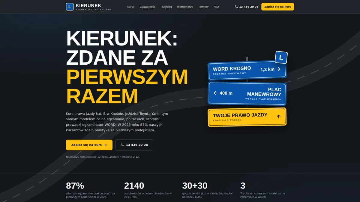 KIERUNEK, szkoła jazdy ze stroną w języku znaków drogowych