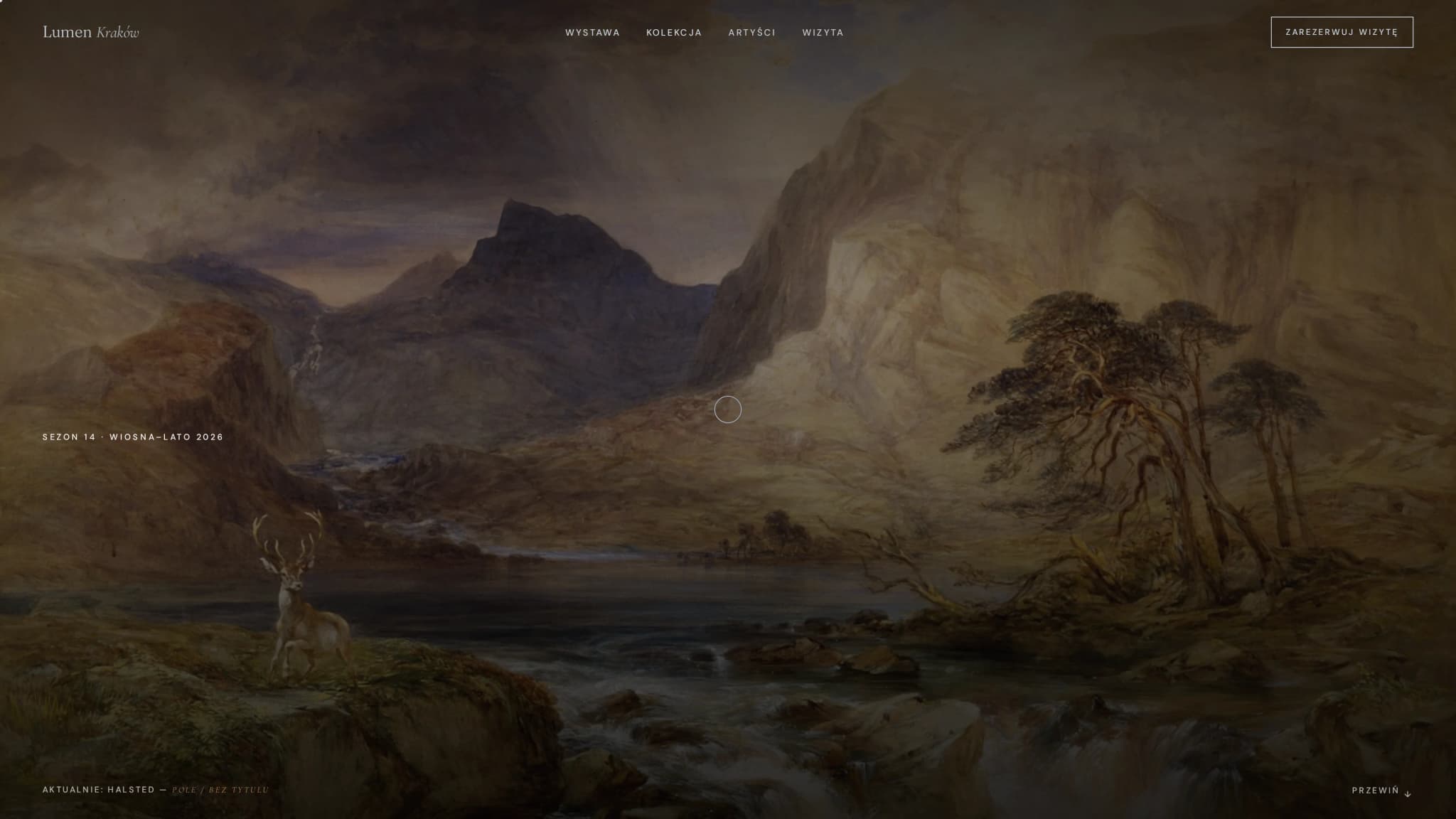 Lumen Gallery, strona galerii sztuki z cursor spotlight i sticky horizontal scroll