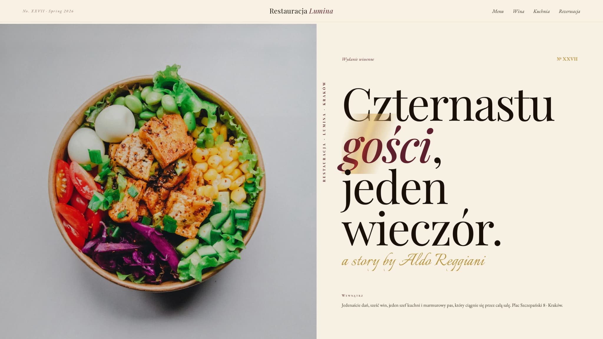 Ristorante Lumina, restauracja premium w stylu magazynu editorial z 6 wow momentami